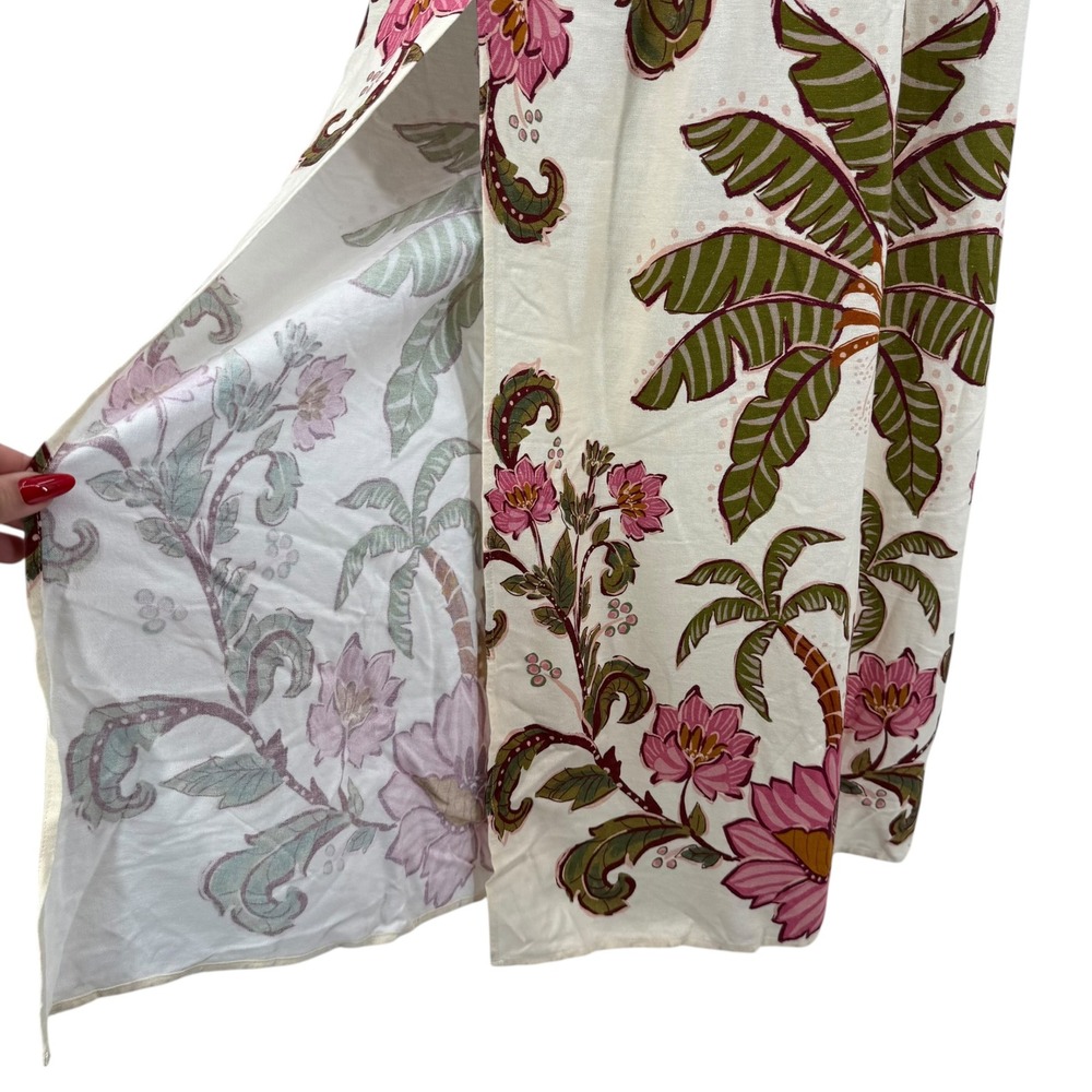 Farm Rio Tropical Floral Palm Tree Puff Sleeve Maxi Dress Cream Pink Green Small - Picture 5 of 16